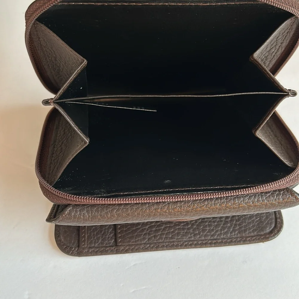 Lamarthe Paris Compact Wallet in Brown Pebbled Leather